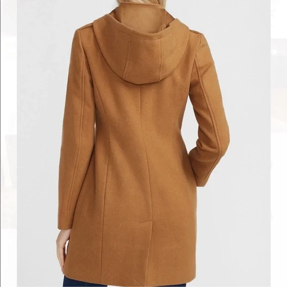 Express Women’s Camel Hooded Soft Wool-Blend Coat Size Small - Picture 3 of 15